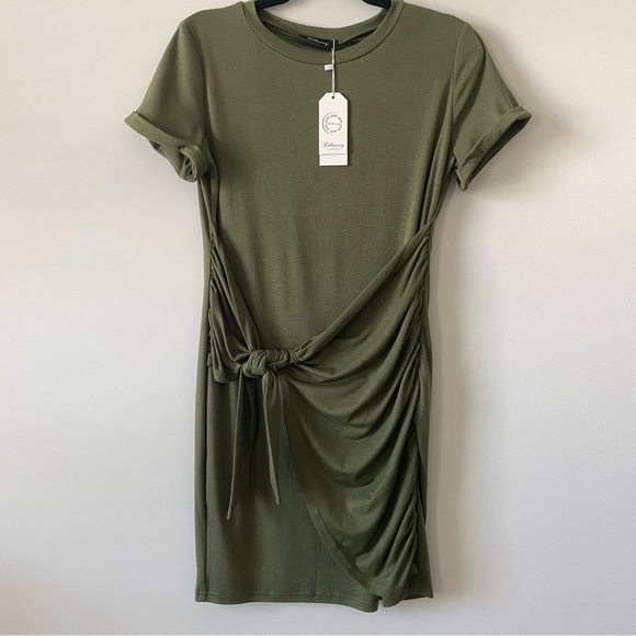 NWT Lillisory T Shirt Faux Wrap Bodycon Ruched Green Mini Dress size M - Picture 4 of 13